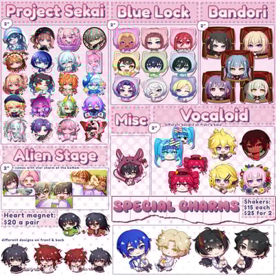 Image of Assorted Acrylic Charms (Regular, Shaker, Heart Magnet)