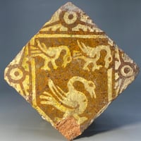 Medieval; Heraldic Encaustic Tile, Wales, Circa 1500.