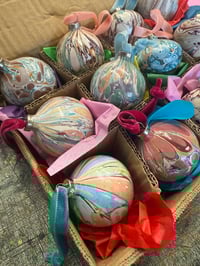 Image 5 of Box of 12 small hand marbled ceramic baubles as shown // includes some slight SECONDS 