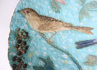 Image 4 of Light Blue Paper Mache Bowl with Birds | Handmade 4-Leg Decorative Plate