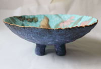 Image 6 of Light Blue Paper Mache Bowl with Birds | Handmade 4-Leg Decorative Plate
