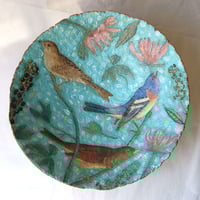 Image 7 of Light Blue Paper Mache Bowl with Birds | Handmade 4-Leg Decorative Plate