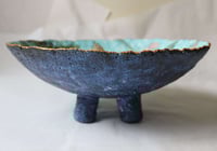 Image 8 of Light Blue Paper Mache Bowl with Birds | Handmade 4-Leg Decorative Plate