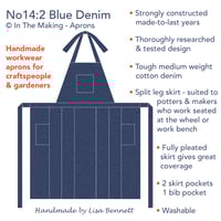 Image 2 of Pleated Denim Split Leg Apron for Potters & Artists. No14:2