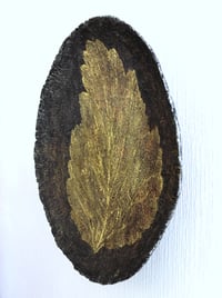 Image 7 of Large Paper Mache Wall Plate with Golden Leaf | Handmade Rustic Wall Art