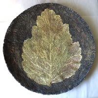 Image 1 of Large Paper Mache Wall Plate with Golden Leaf | Handmade Rustic Wall Art