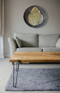 Image 2 of Large Paper Mache Wall Plate with Golden Leaf | Handmade Rustic Wall Art