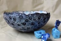 Image 2 of Handcrafted Paper Mache Bowl with Blue Floral Design – Rustic Art Home Decor