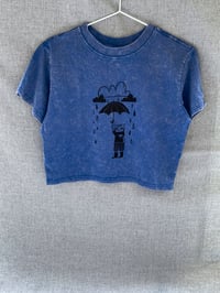 Image 2 of Rain Lover - Kézzel nyomott crop shirt / Kék / Handprinted / 