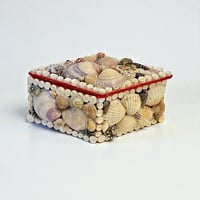 Image 1 of Boîte à bijoux en coquillage vintage en forme de losange -  1950–1960 - Coffret 