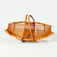 Image 1 of Corbeille à fruits vintage en bambou 1960 avec anses - panier