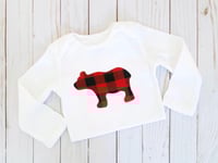 Image 3 of Christmas Bear Buffalo Plaid Red and Black Baby Boy’s Holiday Top Baby Shower Gift Bodysuit