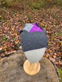 Image 3 of Cashmere Beanie in Grey & Purple 