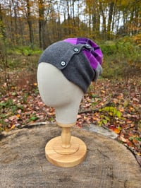 Image 1 of Cashmere Beanie in Grey & Purple 