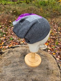 Image 2 of Cashmere Beanie in Grey & Purple 