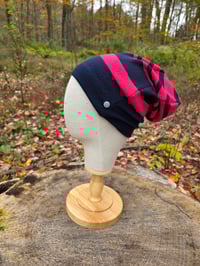 Image 1 of Pure Merino Wool Beanie with Side Snaps - Navy & Pink