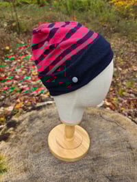 Image 2 of Pure Merino Wool Beanie with Side Snaps - Navy & Pink