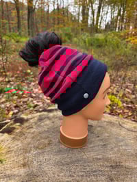Image 1 of Merino Wool Ponytail Hat in Navy & Pink