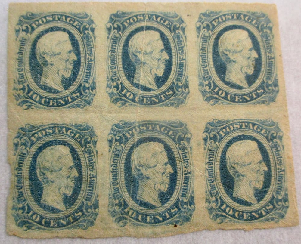 #203-CIVIL WAR SALE: HUGE GROUP 20 CONFEDERATE STAMPS AS SINGLES & PAIRS+STRIP OF 3 & BLOCK OF SIX