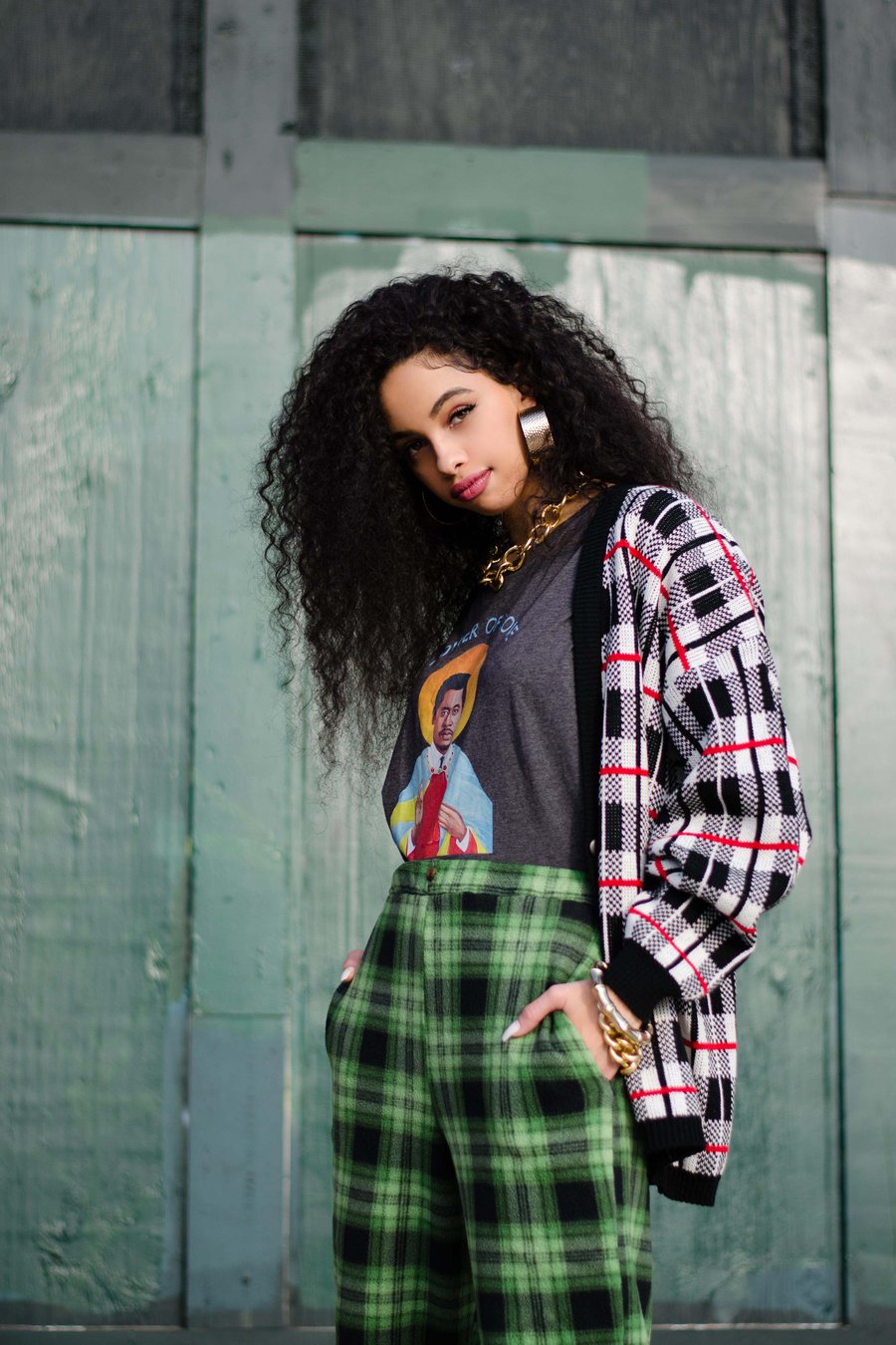 Image of Vintage Elaina Fuzzy Green Plaid Trousers W/Pockets