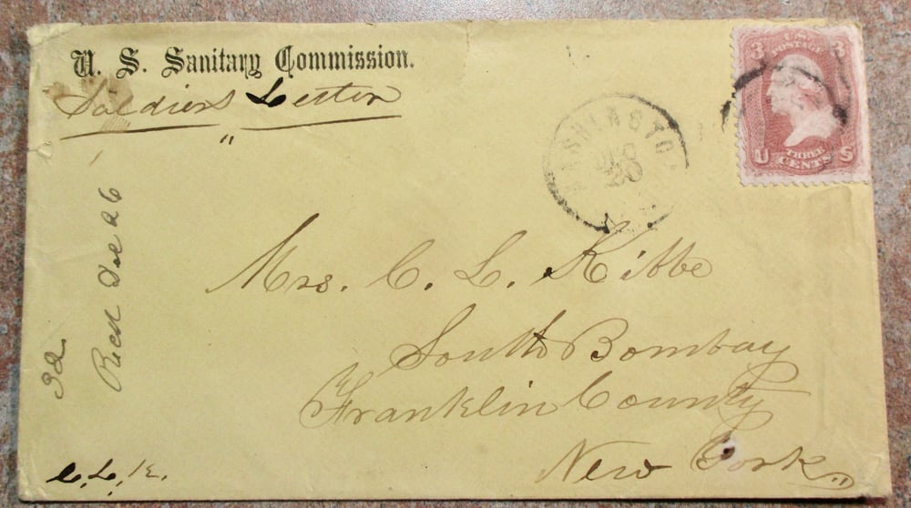 #195-CIVIL WAR SALE:  3 ENVELOPES FOR SOLDIER'S LETTERS SUPPLIED BY SANITARY COMMISSION