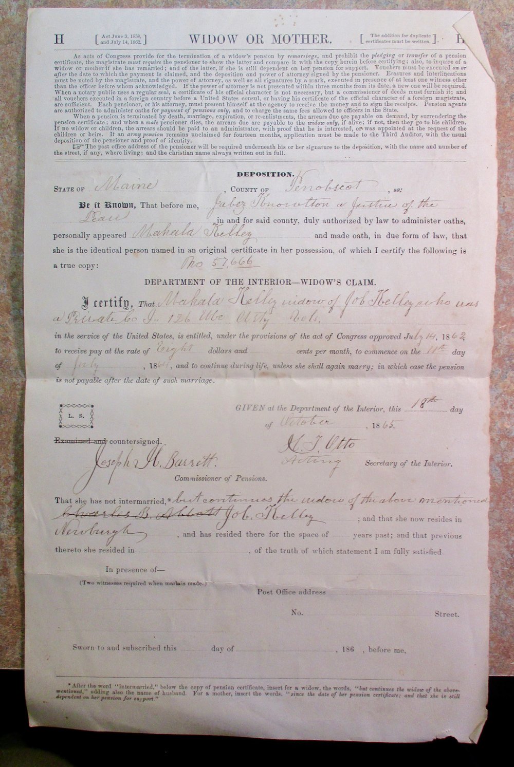 #194-CIVIL WAR SALE: CLAIM DOCUMENTS FOR WIDOWS & MOTHERS
