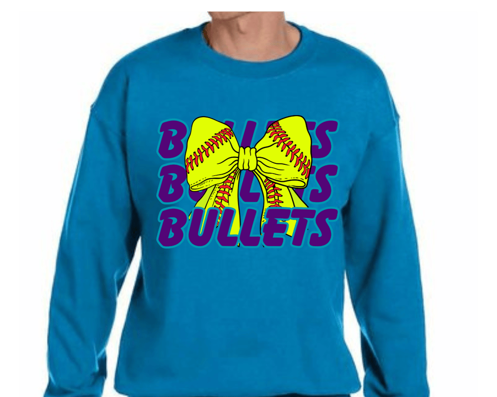 Image of Torquise Bullets Softball Bow CrewNeck