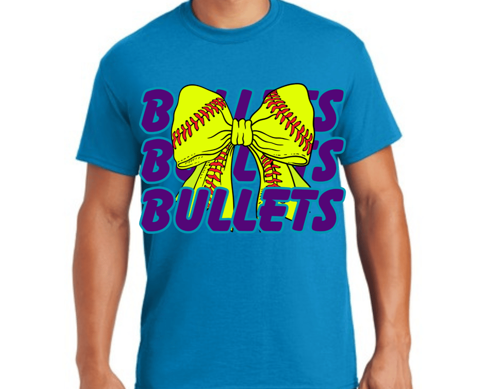 Image of Torquise Softball Bow Bullets Tee