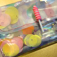 Image 2 of Clear Vinyl Holographic Lollipop and Mulitcolored Confetti Large Clutch 