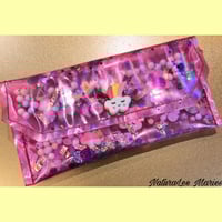 Image 1 of Pink Vinyl Holographic Rainbow Showers Large Clutch
