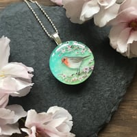 Image 1 of Robin on Blossom Resin Pendant