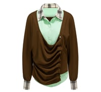 Image 11 of Faux Two-Piece Shirt Collar Cotton Sweatshirt