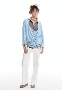 Image 7 of Faux Two-Piece Shirt Collar Cotton Sweatshirt