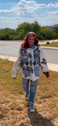 Image 1 of Handmade Upcycled Vintage Quilt Chore Coat — XL / Unisex- Protest Patches