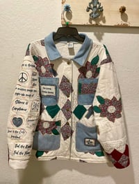 Image 3 of Handmade Upcycled Vintage Quilt Chore Coat — XL / Unisex- Protest Patches