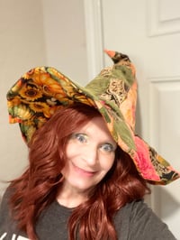 Image 1 of Hand Quilted Scrappy Witch Hat: Bendable Brim, Upcycled Halloween Costume