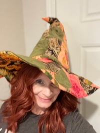 Image 2 of Hand Quilted Scrappy Witch Hat: Bendable Brim, Upcycled Halloween Costume