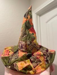 Image 3 of Hand Quilted Scrappy Witch Hat: Bendable Brim, Upcycled Halloween Costume