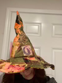 Image 4 of Hand Quilted Scrappy Witch Hat: Bendable Brim, Upcycled Halloween Costume