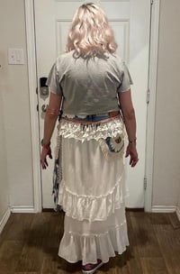 Image 3 of Fringe Pocket Festival Belt Boho Hippie FairyCore Denim Lace 34” Waist Upcycled Handmade