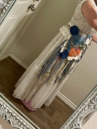 Image 4 of Fringe Pocket Festival Belt Boho Hippie FairyCore Denim Lace 34” Waist Upcycled Handmade