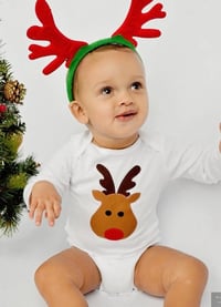 Image 1 of Reindeer Baby Holiday Top Baby Boy Rudolph Shower Gift Neutral Girls Boys Bodysuit