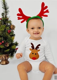 Image 2 of Reindeer Baby Holiday Top Baby Boy Rudolph Shower Gift Neutral Girls Boys Bodysuit