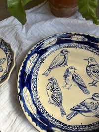Image 1 of Handmade Blue and White Garden Bird Bowl- large