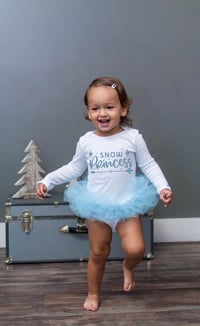 Image 1 of Snow Princess Tutu Bodysuit Leotard Girl’s Tulle Blue and White Winter Dress  Party Set