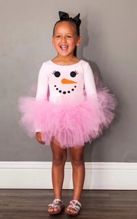 Image 1 of Pink Snowman Tutu Bodysuit Leotard Girl’s Tulle Snow Girls Winter Dress  Party Set