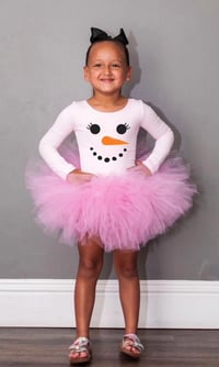Image 2 of Pink Snowman Tutu Bodysuit Leotard Girl’s Tulle Snow Girls Winter Dress  Party Set