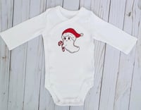 Image 3 of Santa Ghost with Candy Cane Baby Side Snap Bodysuit Neutral Boys Girls Baby Shower Gift Top