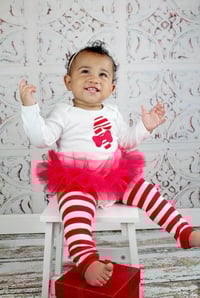 Image 1 of Candy Cane Cutie Tutu Bodysuit Leotard Girl’s Tulle Red and White Dress  Party Set