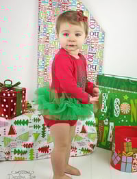 Image 1 of Christmas Tree Tutu Bodysuit Leotard Girl’s Tulle Red and Green Dress  Party Set